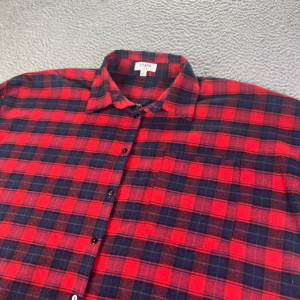 Umgee USA Top Womens Small Red Plaid Embroidered Flannel Button Aztec Western - Picture 6 of 9